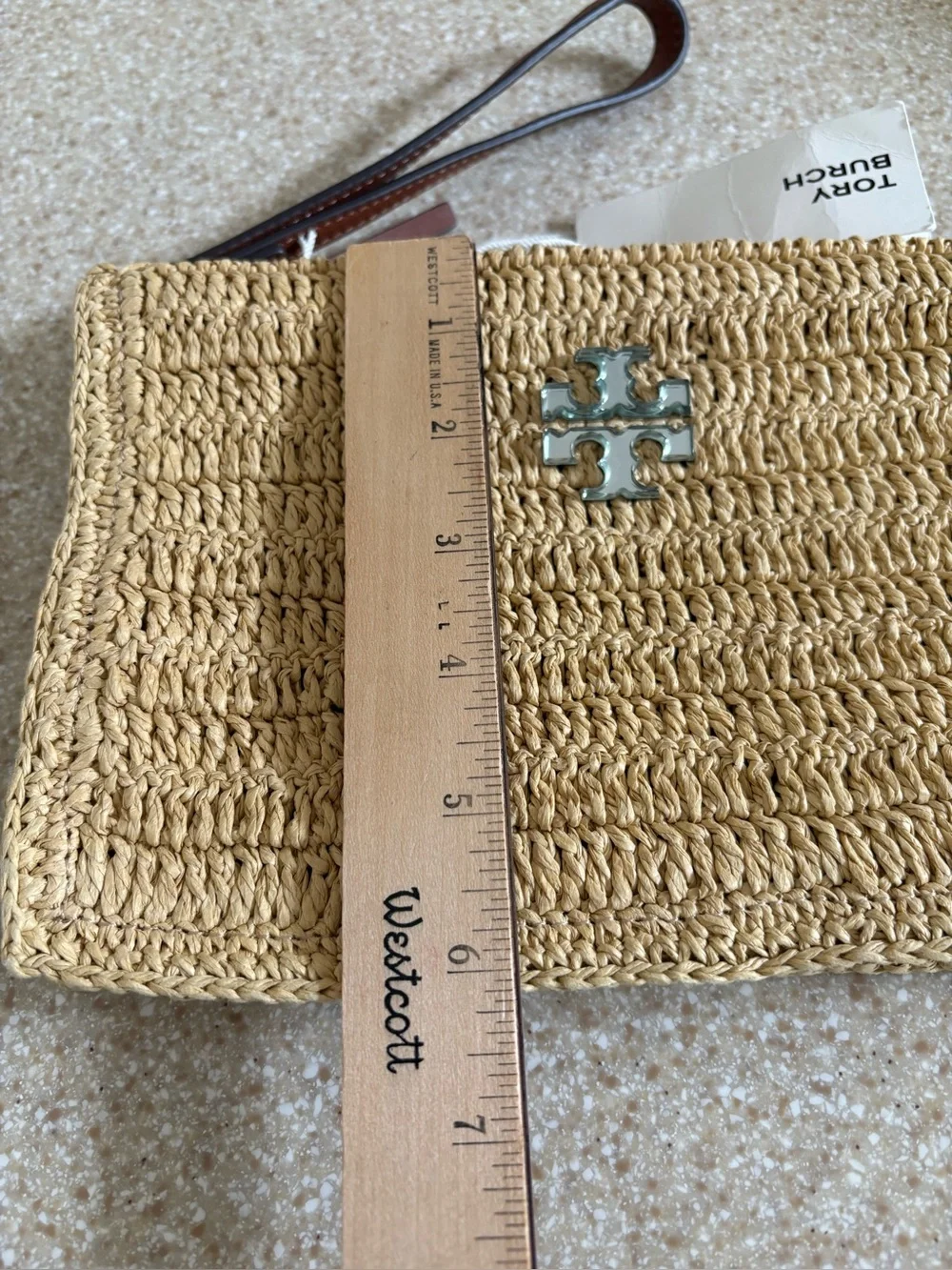 Tory Burch Raffia Wristlet Pouch with Tory Burch Signature Logo
